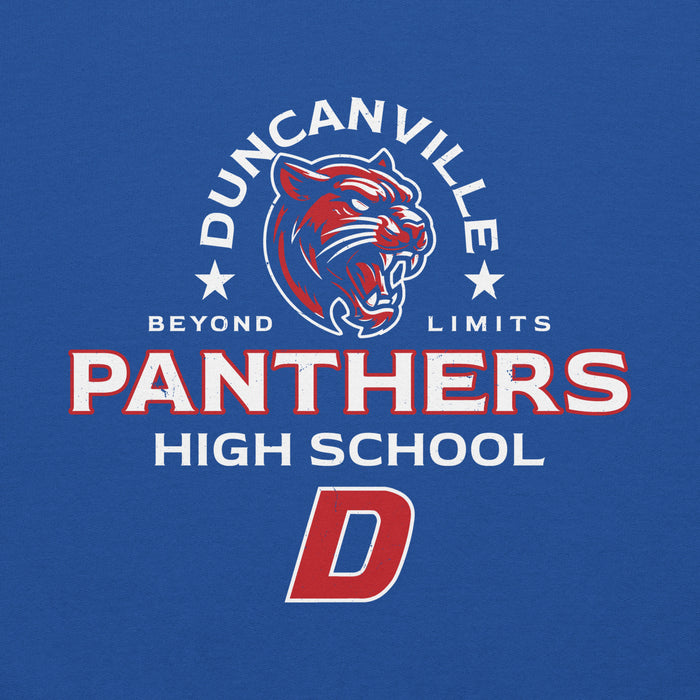 Close-up view of Duncanville High School Panthers Royal Blue Classic Unisex Hoodie 222