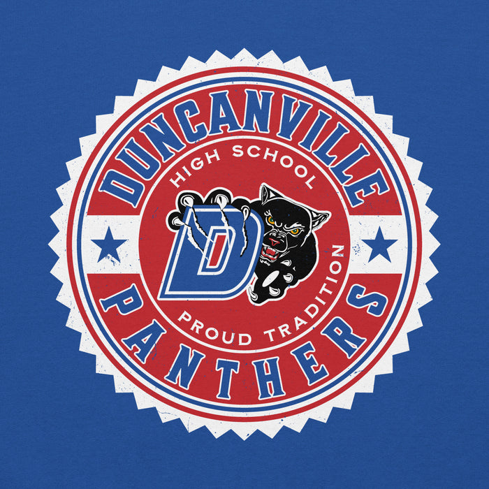 Close-up view of Duncanville High School Panthers Royal Blue Classic Unisex Hoodie 203
