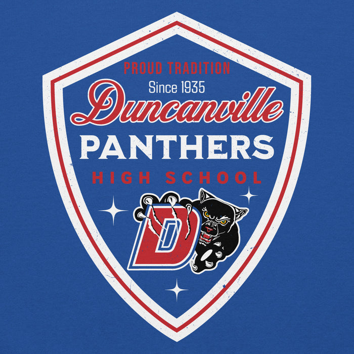 Close-up view of Duncanville High School Panthers Royal Blue Classic Unisex Hoodie 225