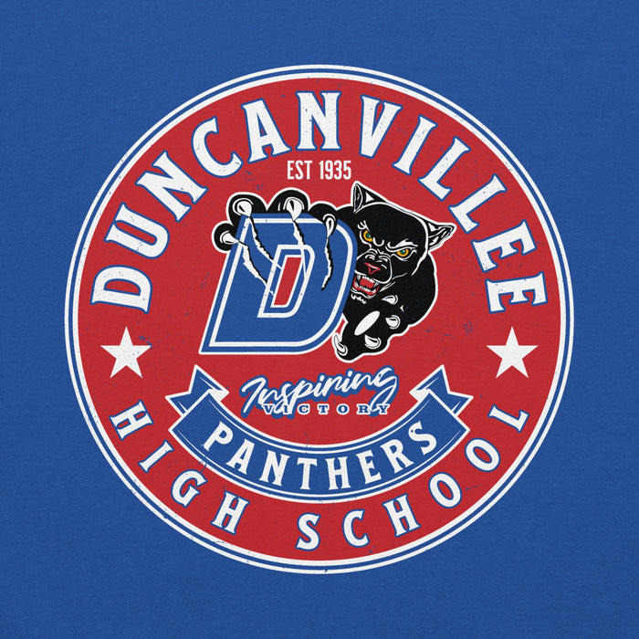 Close-up view of Duncanville High School Panthers Royal Blue Classic Unisex Hoodie 215