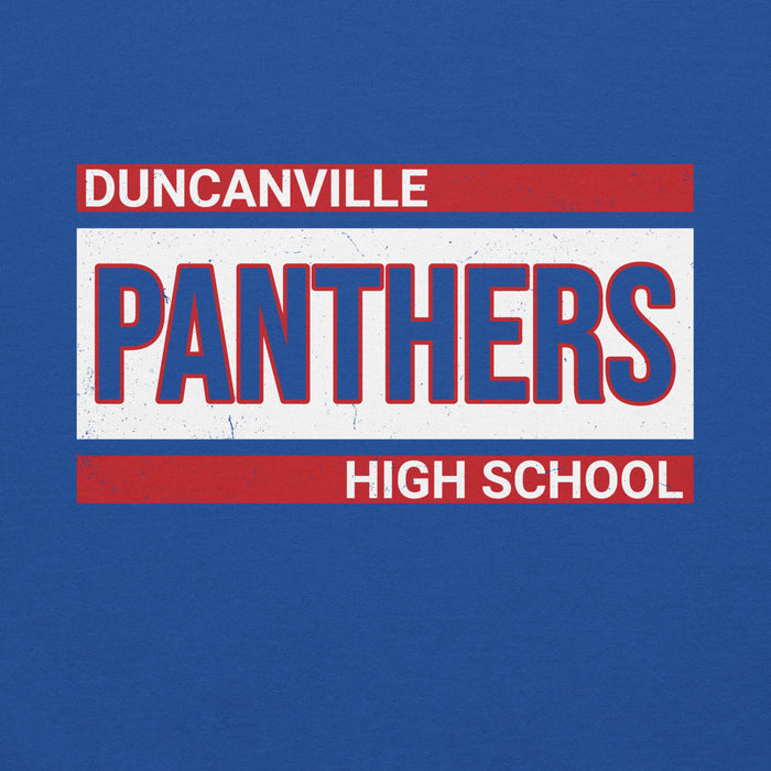 Close-up view of Duncanville High School Panthers Royal Blue Classic Unisex Hoodie 098