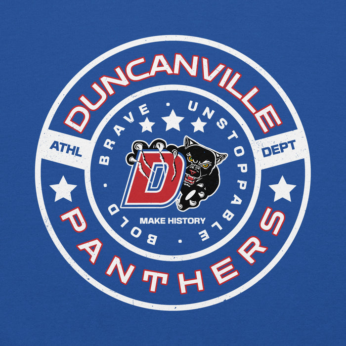 Close-up view of Duncanville High School Panthers Royal Blue Classic Unisex Hoodie 239