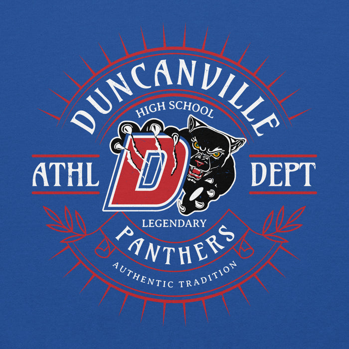 Close-up view of Duncanville High School Panthers Royal Blue Classic Unisex Hoodie 201