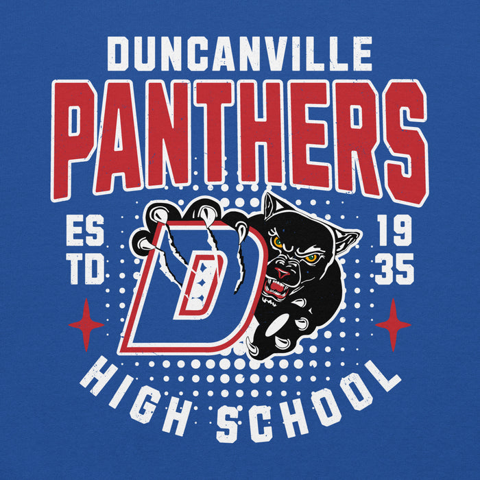 Close-up view of Duncanville High School Panthers Royal Blue Classic Unisex Hoodie 204