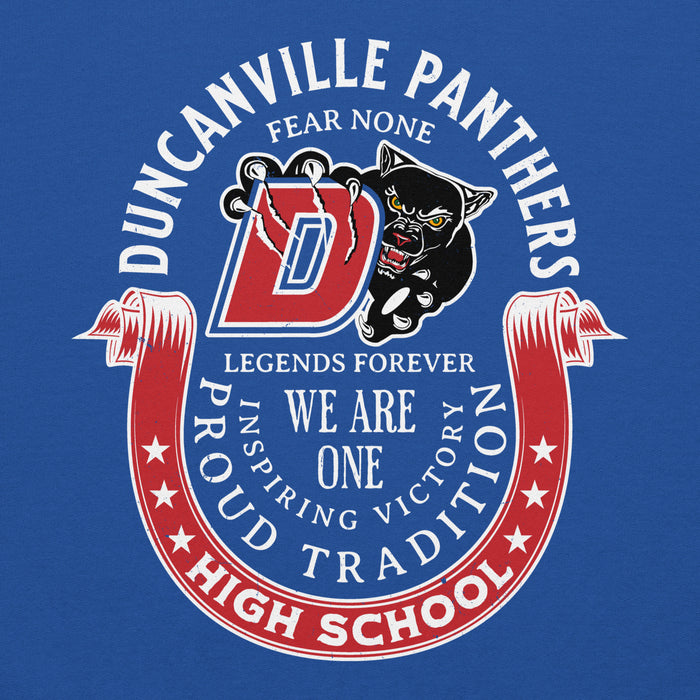 Close-up view of Duncanville High School Panthers Royal Blue Classic Unisex Hoodie 229