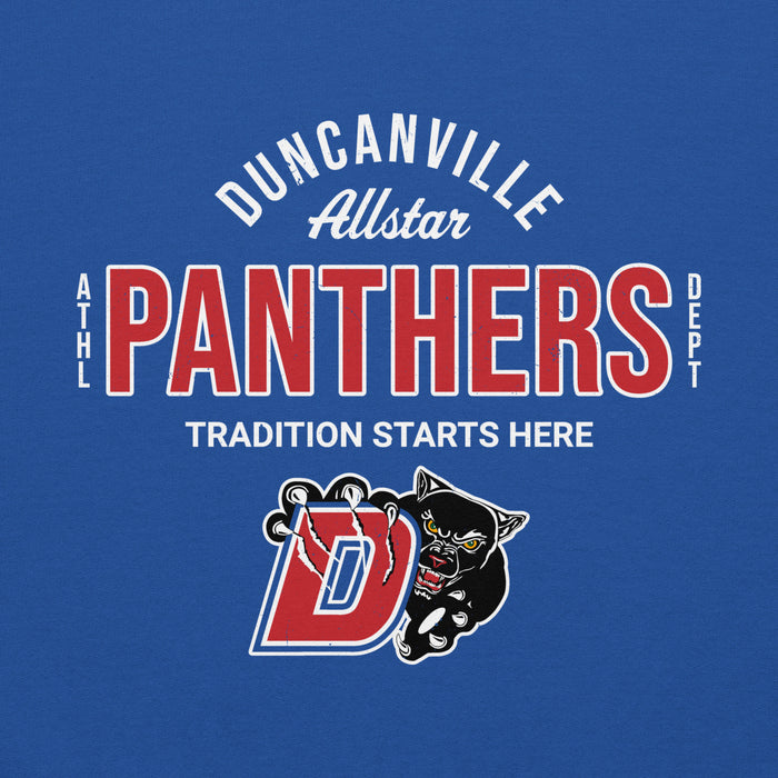 Close-up view of Duncanville High School Panthers Royal Blue Classic Unisex Hoodie 040