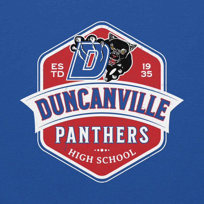 Close-up view of Duncanville High School Panthers Royal Blue Classic Unisex Hoodie 209