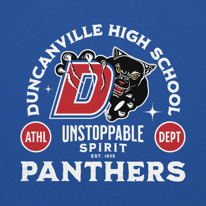 Close-up view of Duncanville High School Panthers Royal Blue Classic Unisex Hoodie 208