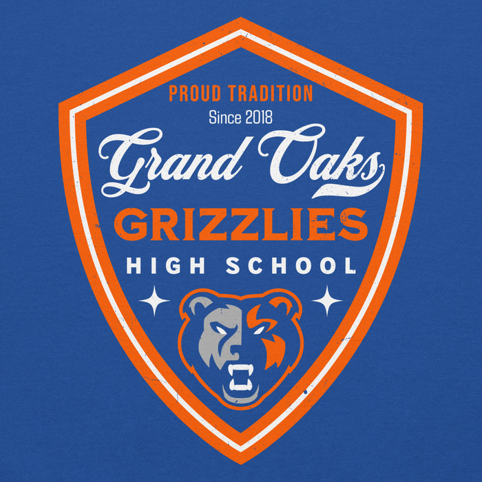 Close-up view of Grand Oaks High School Grizzlies Royal Blue Classic Unisex Hoodie 225