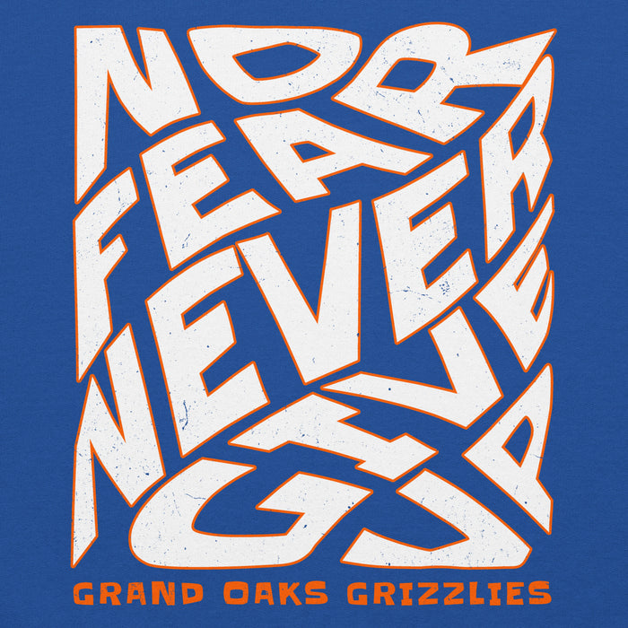 Close-up view of Grand Oaks High School Grizzlies Royal Blue Classic Unisex Hoodie 236