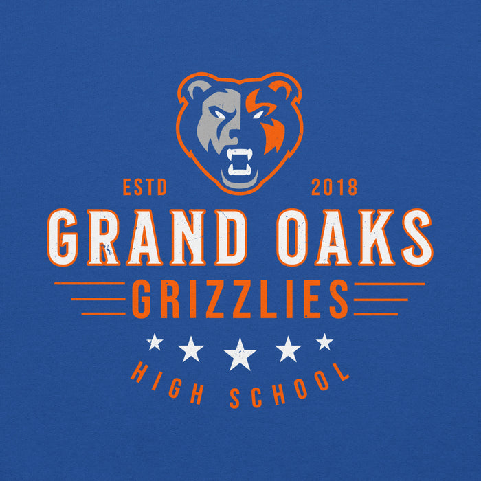 Close-up view of Grand Oaks High School Grizzlies Royal Blue Classic Unisex Hoodie 217