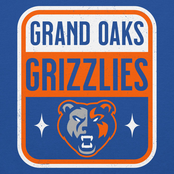Close-up view of Grand Oaks High School Grizzlies Royal Blue Classic Unisex Hoodie 001