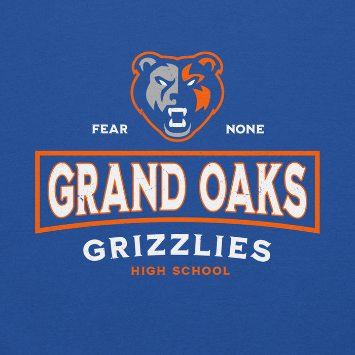 Close-up view of Grand Oaks High School Grizzlies Royal Blue Classic Unisex Hoodie 202