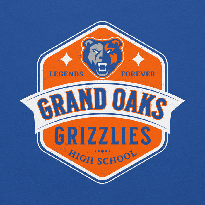 Close-up view of Grand Oaks High School Grizzlies Royal Blue Classic Unisex Hoodie 209