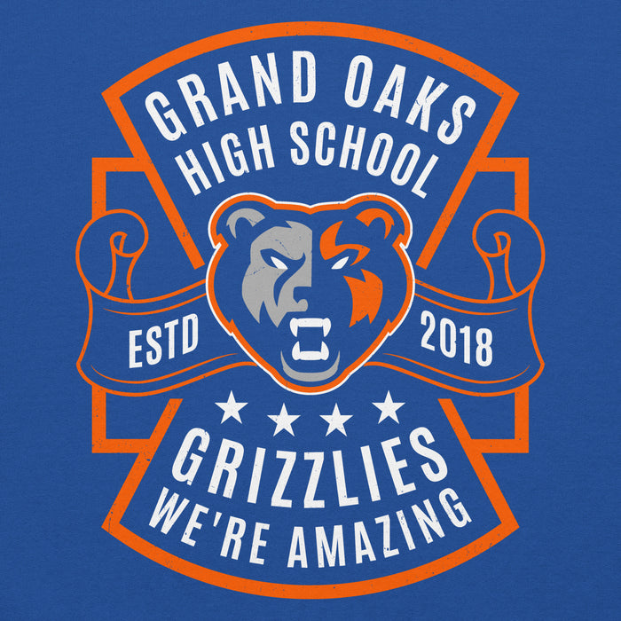 Close-up view of Grand Oaks High School Grizzlies Royal Blue Classic Unisex Hoodie 207