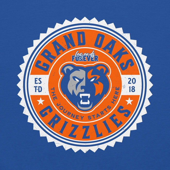 Close-up view of Grand Oaks High School Grizzlies Royal Blue Classic Unisex Hoodie 203