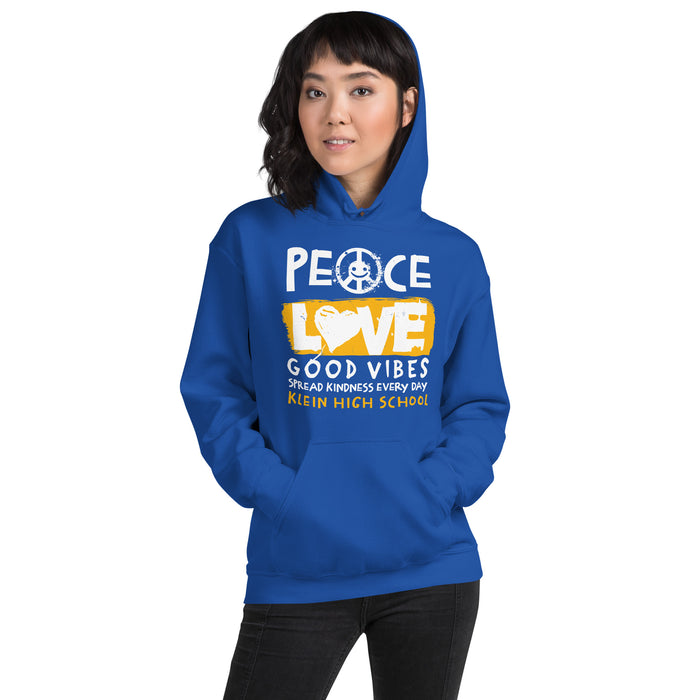 Woman wearing Klein High School Bearkats Royal Blue Classic Unisex Hoodie 240