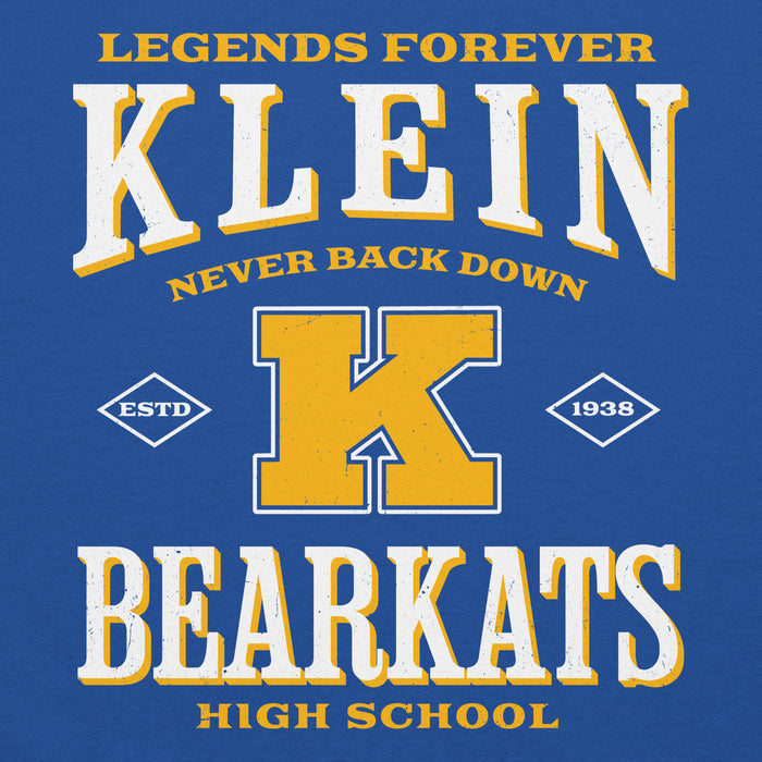 Close-up view of Klein High School Bearkats Royal Blue Classic Unisex Hoodie 230