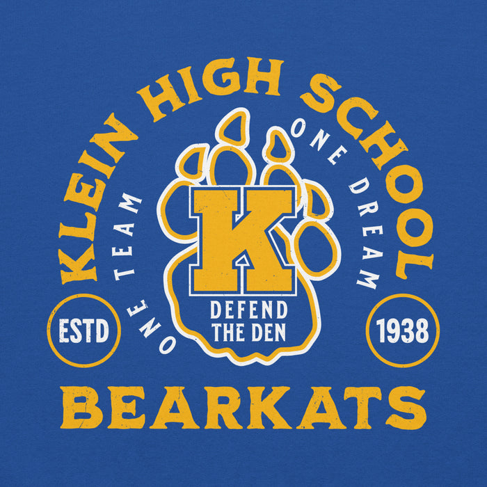 Close-up view of Klein High School Bearkats Royal Blue Classic Unisex Hoodie 208
