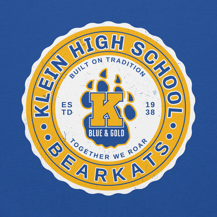 Close-up view of Klein High School Bearkats Royal Blue Classic Unisex Hoodie 216