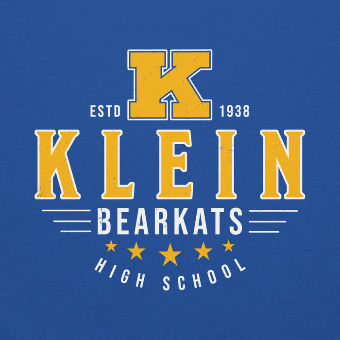 Close-up view of Klein High School Bearkats Royal Blue Classic Unisex Hoodie 217