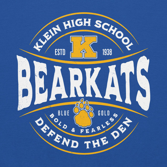Close-up view of Klein High School Bearkats Royal Blue Classic Unisex Hoodie 218