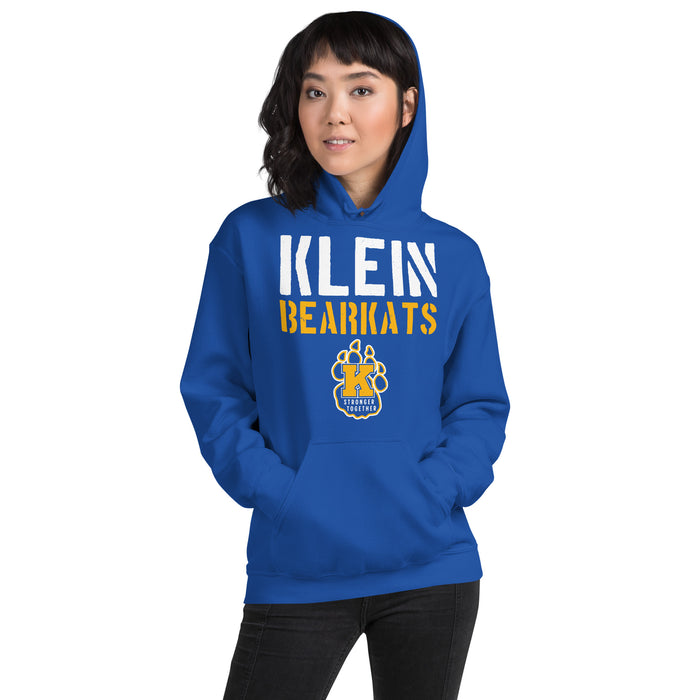 Woman wearing Klein High School Bearkats Royal Blue Classic Unisex Hoodie 017