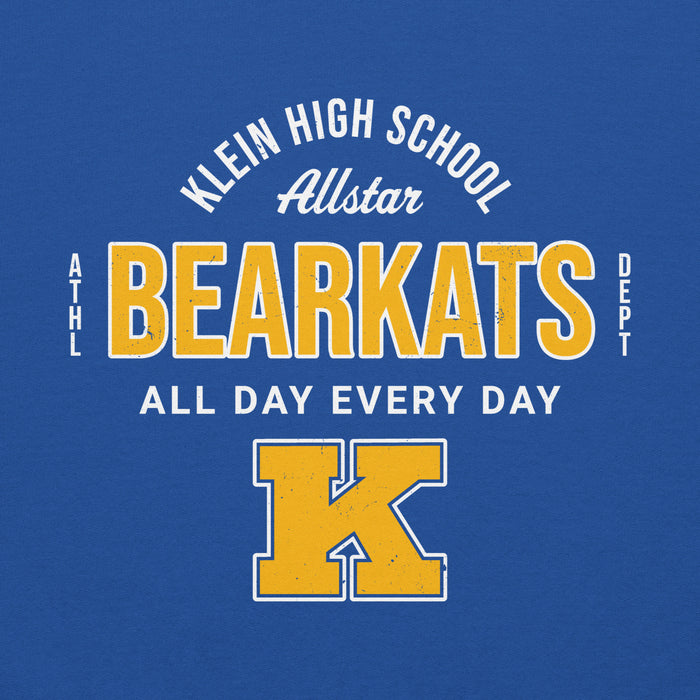 Close-up view of Klein High School Bearkats Royal Blue Classic Unisex Hoodie 040