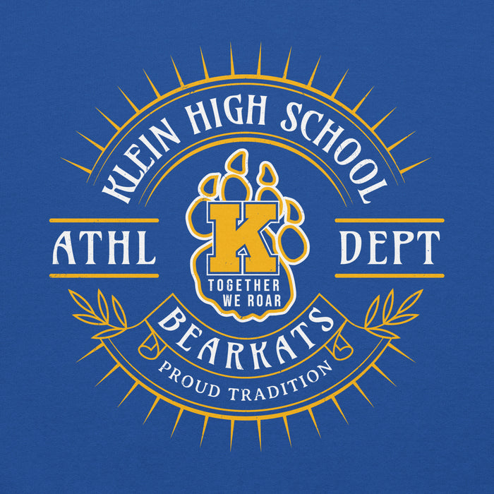 Close-up view of Klein High School Bearkats Royal Blue Classic Unisex Hoodie 201
