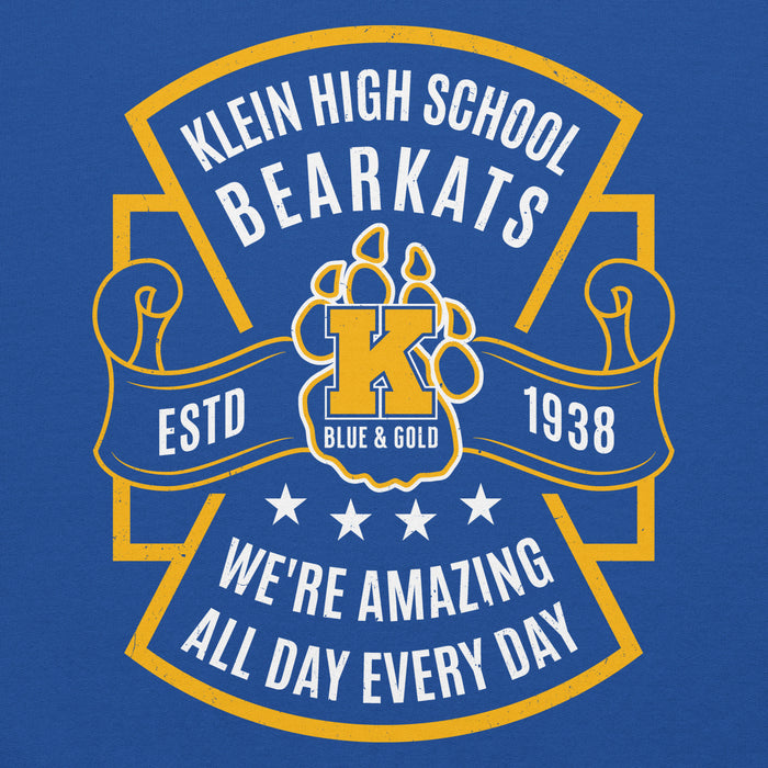 Close-up view of Klein High School Bearkats Royal Blue Classic Unisex Hoodie 207