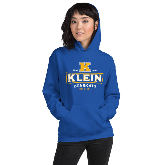 Woman wearing Klein High School Bearkats Royal Blue Classic Unisex Hoodie 202
