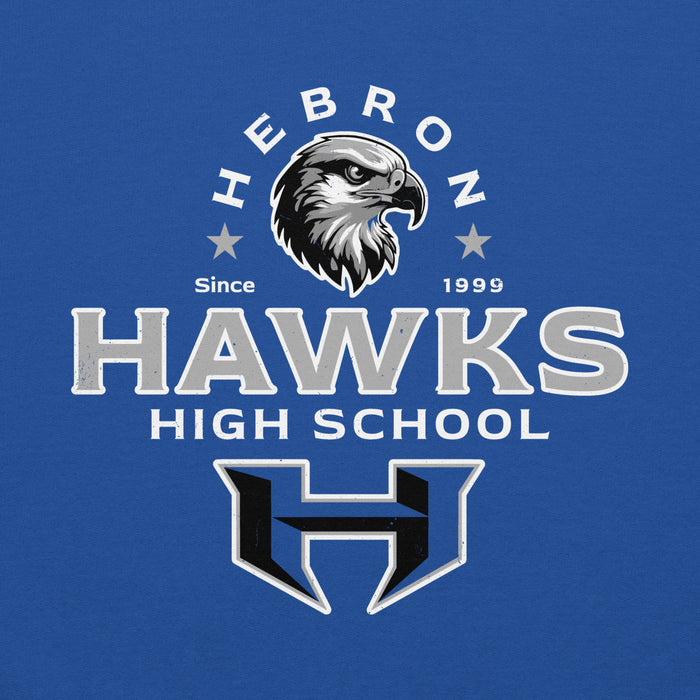 Close-up view of Hebron High School Hawks Royal Blue Classic Unisex Hoodie 222