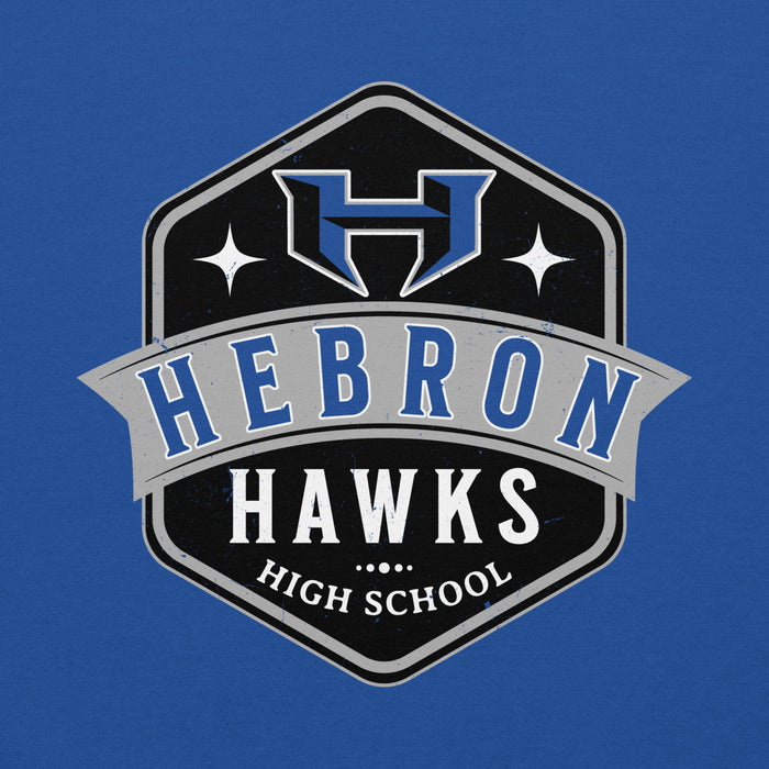 Back view of Hebron High School Hawks Royal Blue Classic Unisex Hoodie 209