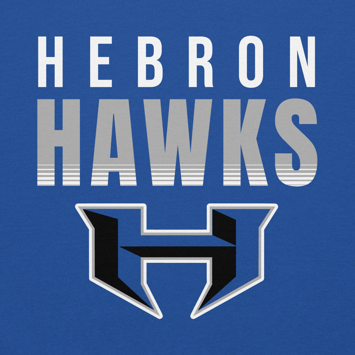 Close-up view of Hebron High School Hawks Royal Blue Classic Unisex Hoodie 024