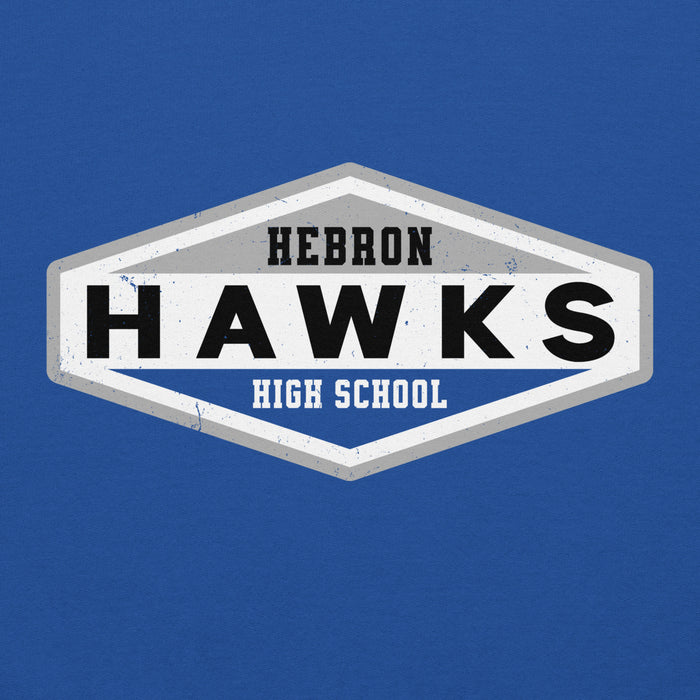 Close-up view of Hebron High School Hawks Royal Blue Classic Unisex Hoodie 009