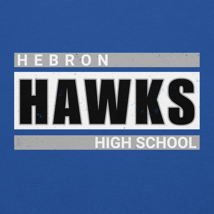 Close-up view of Hebron High School Hawks Royal Blue Classic Unisex Hoodie 098