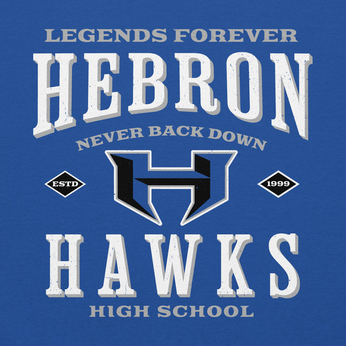 Close-up view of Hebron High School Hawks Royal Blue Classic Unisex Hoodie 230