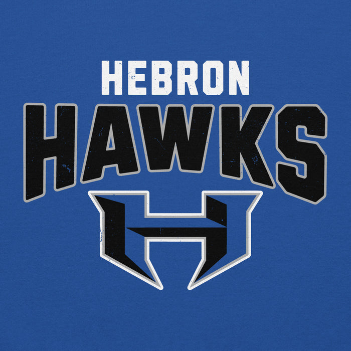 Close-up view of Hebron High School Hawks Royal Blue Classic Unisex Hoodie 234