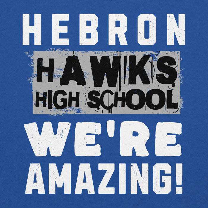 Close-up view of Hebron High School Hawks Royal Blue Classic Unisex Hoodie 231