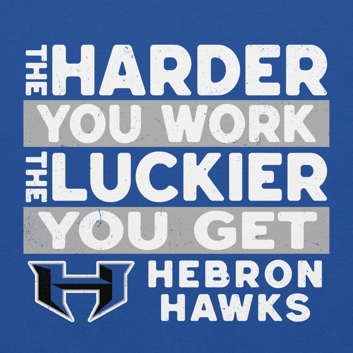 Close-up view of Hebron High School Hawks Royal Blue Classic Unisex Hoodie 238