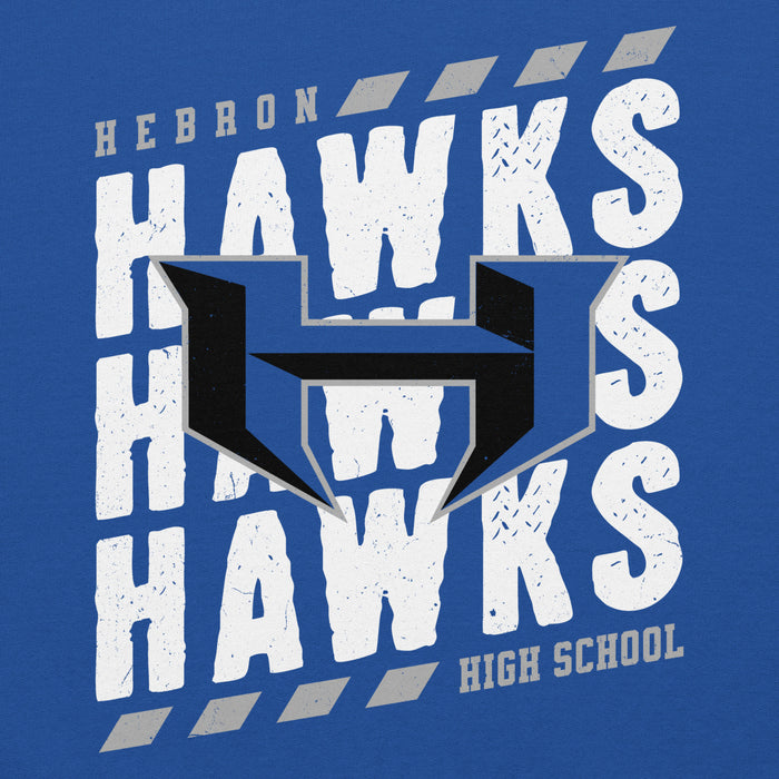 Close-up view of Hebron High School Hawks Royal Blue Classic Unisex Hoodie 223