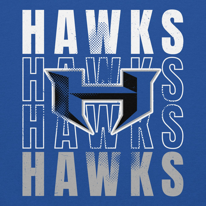 Close-up view of Hebron High School Hawks Royal Blue Classic Unisex Hoodie 233