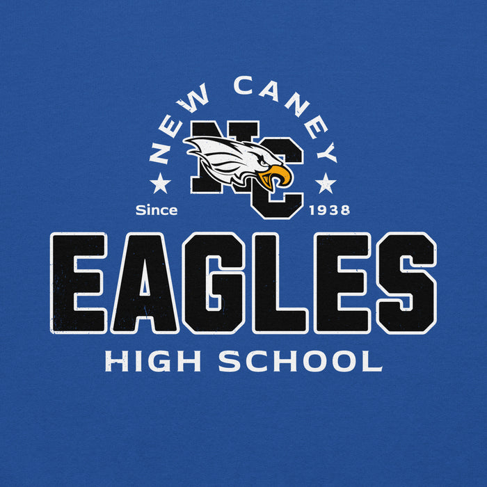 Close-up view of New Caney High School Eagles Royal Blue Classic Unisex Hoodie 222