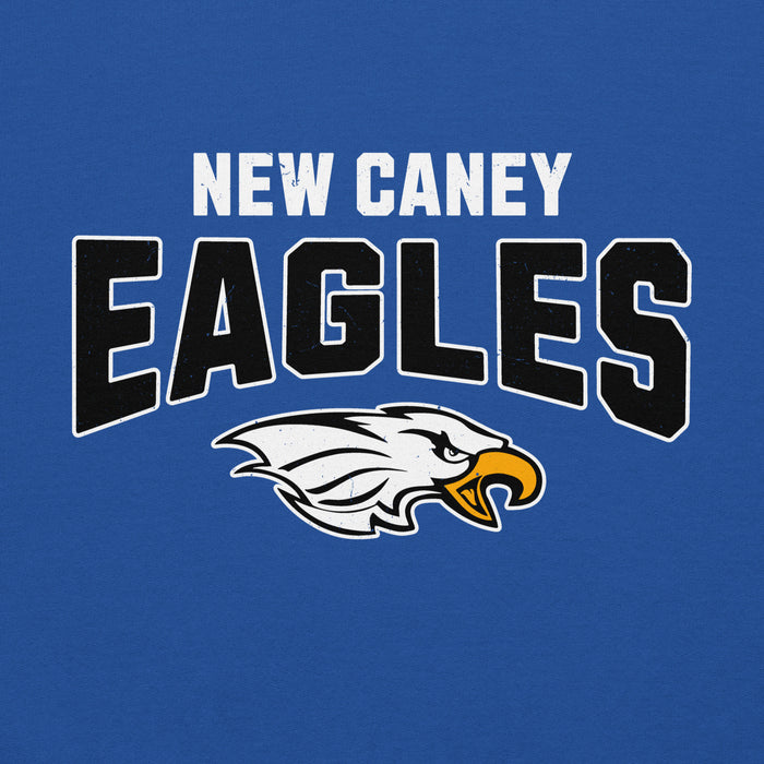 Close-up view of New Caney High School Eagles Royal Blue Classic Unisex Hoodie 234