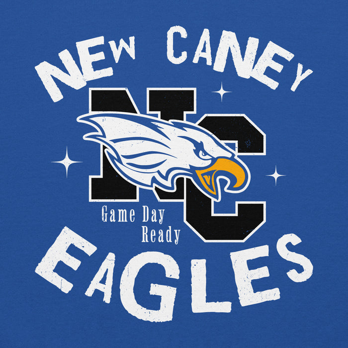 Close-up view of New Caney High School Eagles Royal Blue Classic Unisex Hoodie 228