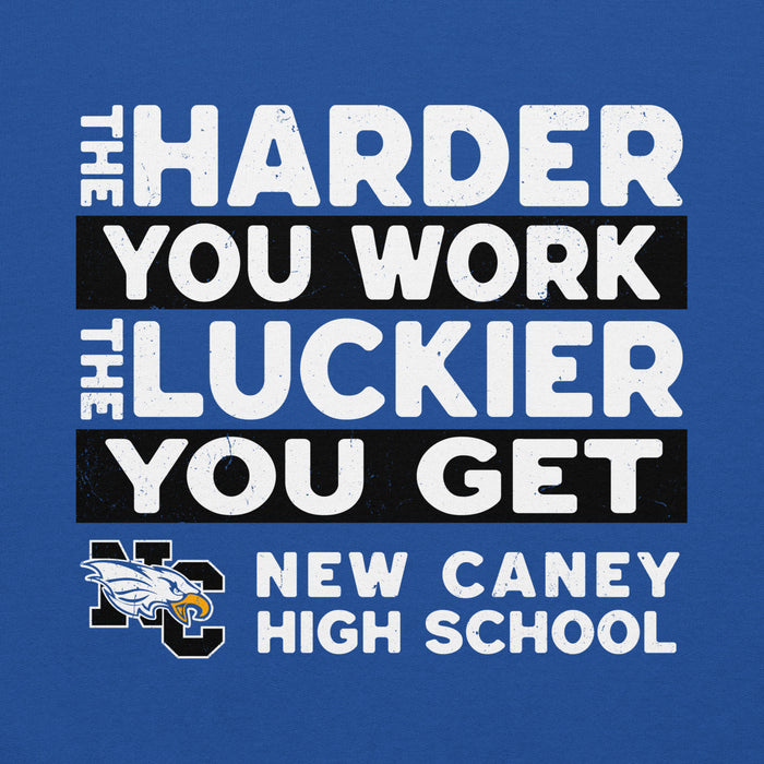 Close-up view of New Caney High School Eagles Royal Blue Classic Unisex Hoodie 238
