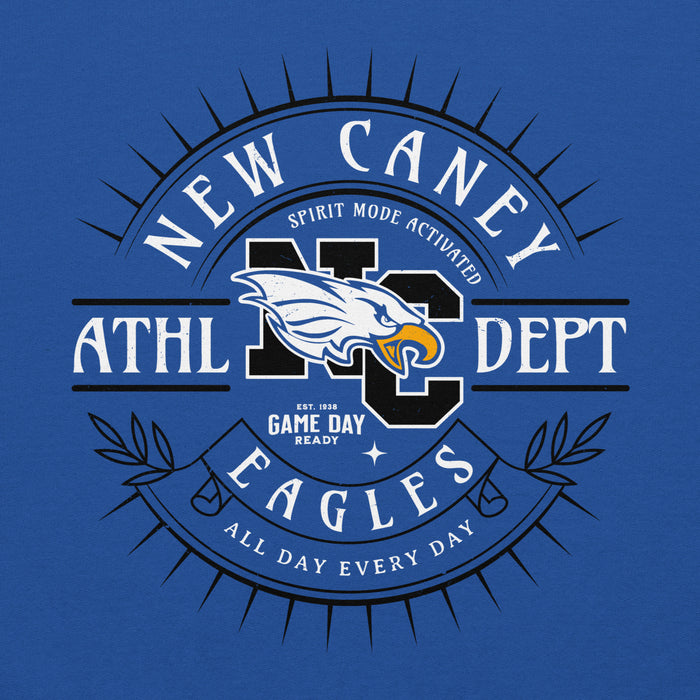 Close-up view of New Caney High School Eagles Royal Blue Classic Unisex Hoodie 201
