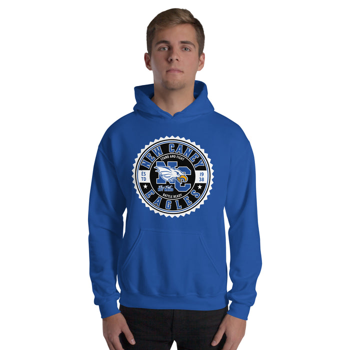 Man wearing New Caney High School Eagles Royal Blue Classic Unisex Hoodie 203