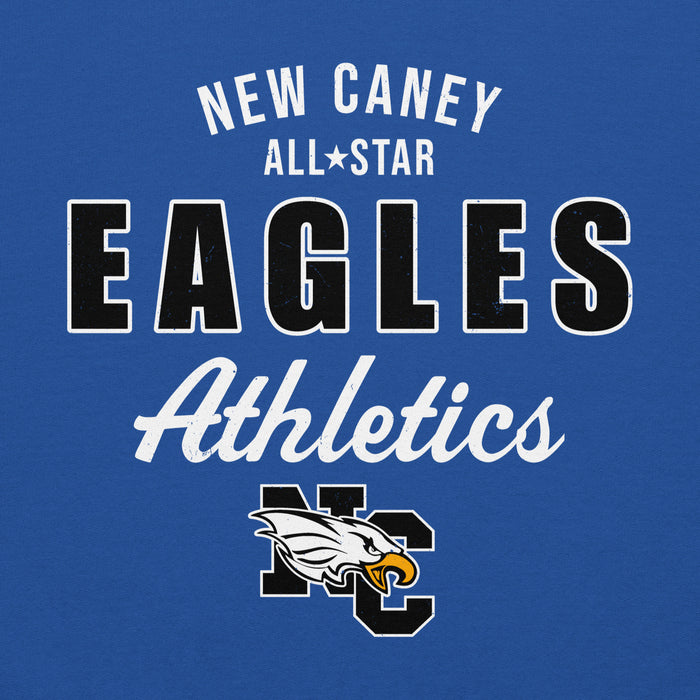 Close-up view of New Caney High School Eagles Royal Blue Classic Unisex Hoodie 034