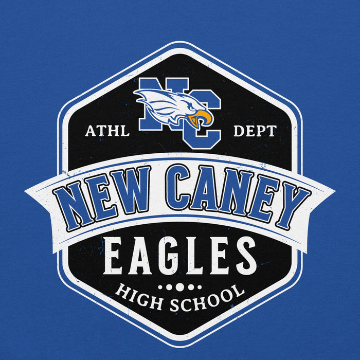 Close-up view of New Caney High School Eagles Royal Blue Classic Unisex Hoodie 209